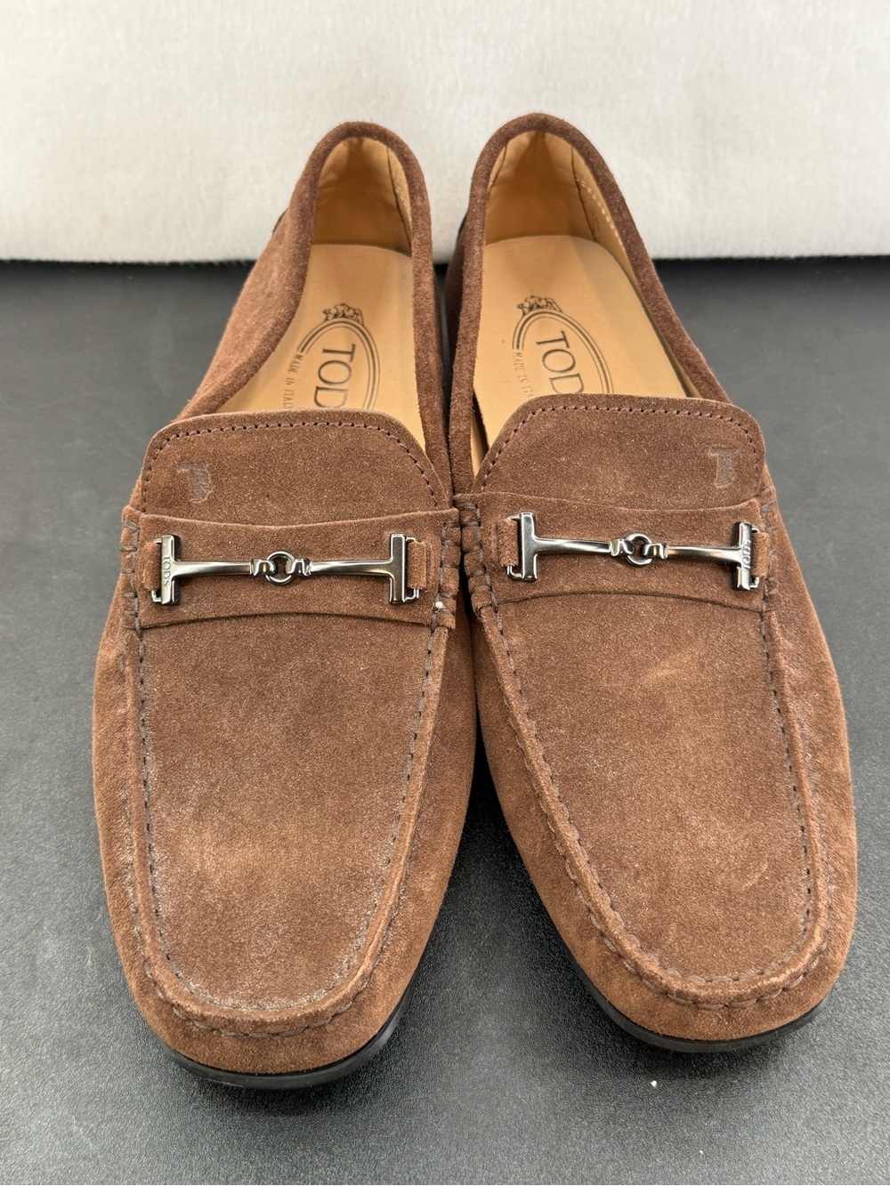 Tod's Classic Chocolate Brown Suede Horse Bit driving Loafers